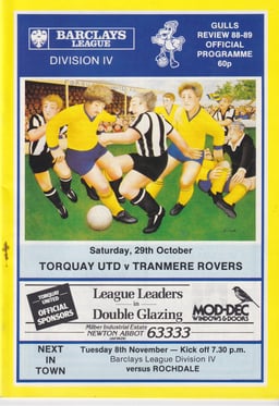 Torquay United v Tranmere Rovers Match Programme 1988-10-29